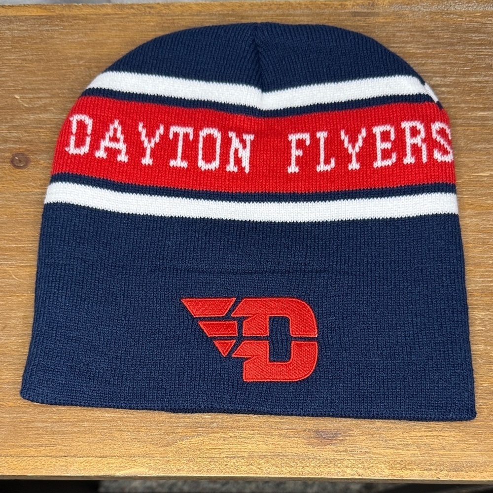 Dayton Flyers UD Pull On Beanie Hat Adult Navy Blue Embroidered Winter Fall